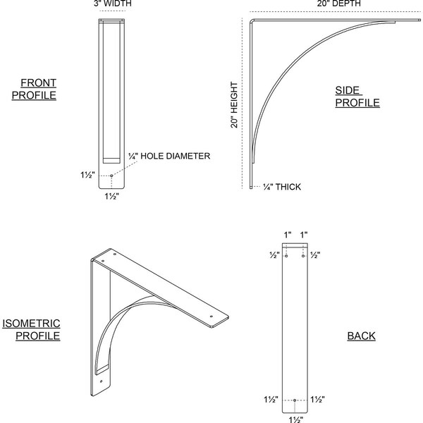 Morris Steel Bracket, Hammered Dark Bronze 3W X 20D X 20H